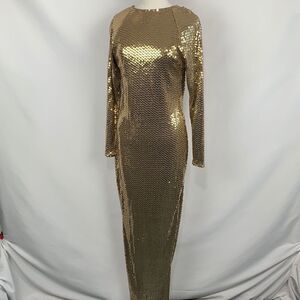 Criscione NWT VTG gold sequin drape back gown